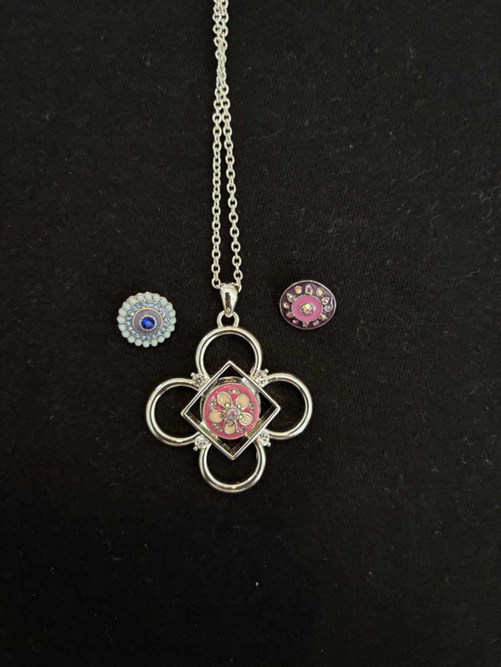Silver-Tone Pink Floral Medallion Necklace - Women Jewelry